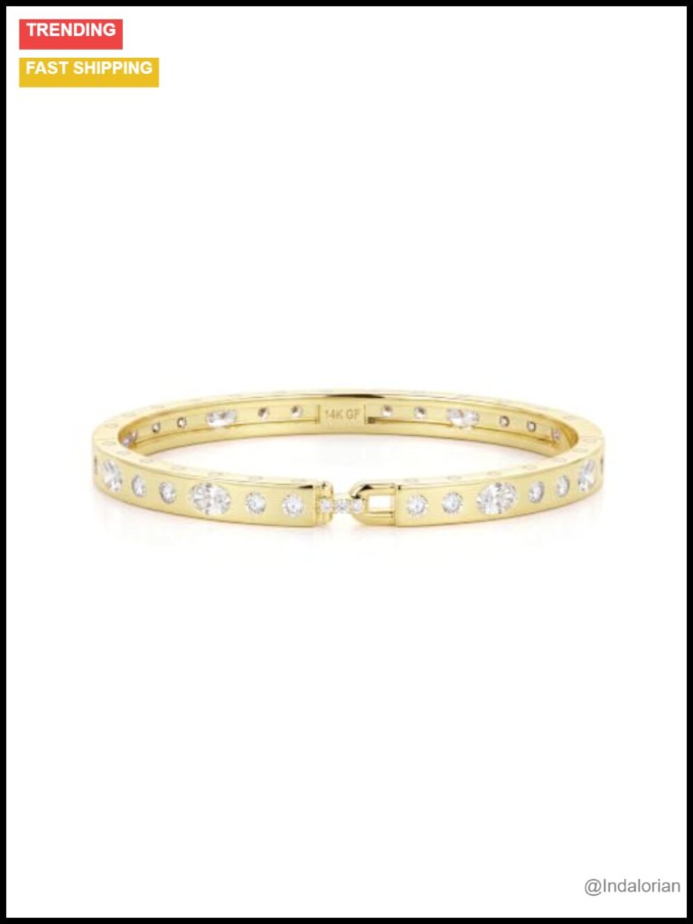 14K Gold Filled Bangle Bracelet 6mm Minimalist CZ Hidden Clasp Everyday Jewelry